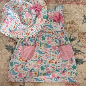 Flap Happy Mermaid Dress with matching Hat - Pink and Blue